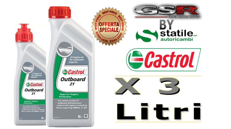 3 Litri Olio-Lubrificante Castrol Moto 2t Outboard Lt.1
